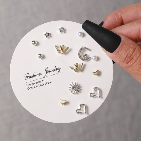 Elegant Fairy Women's Ear Studs And Combination Earrings Alloy Stainless Steel Heart Pattern Electroplating