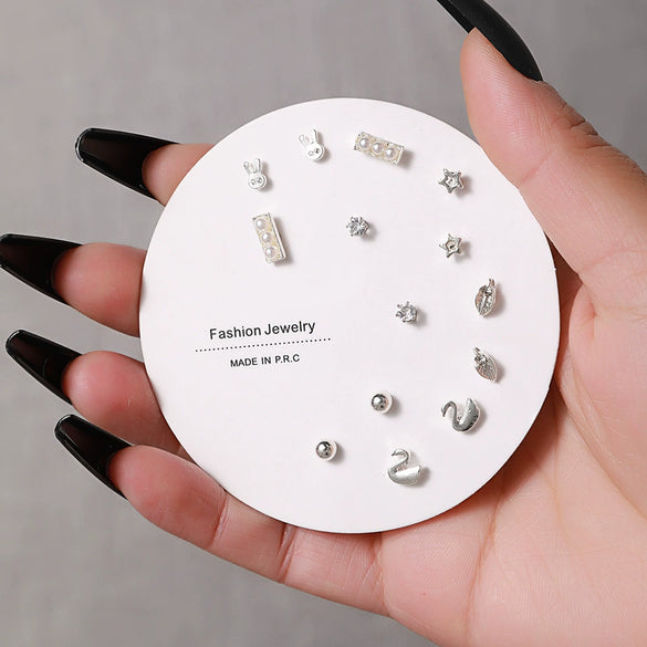 Elegant Fairy Women's Ear Studs And Combination Earrings Alloy Stainless Steel Heart Pattern Electroplating