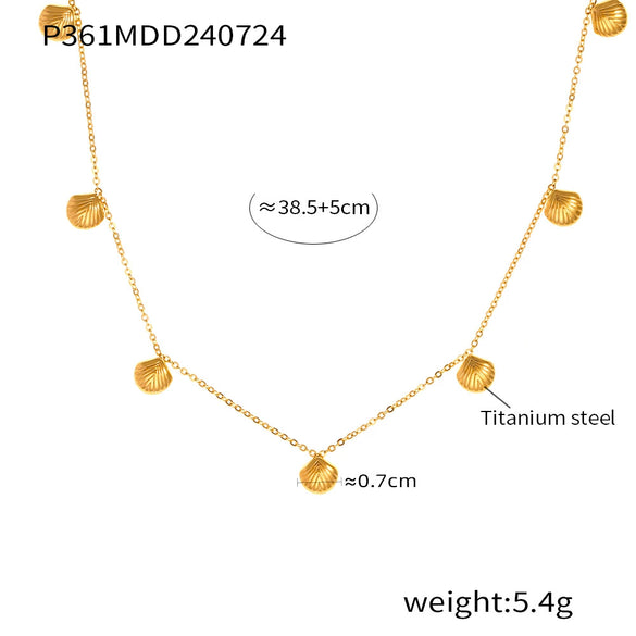 Elegant Fan Shaped Small Shell Pendant Clavicle Chain For Women Titanium Steel Plated 18K True Gold Electroplating Treatment Geometric Pattern