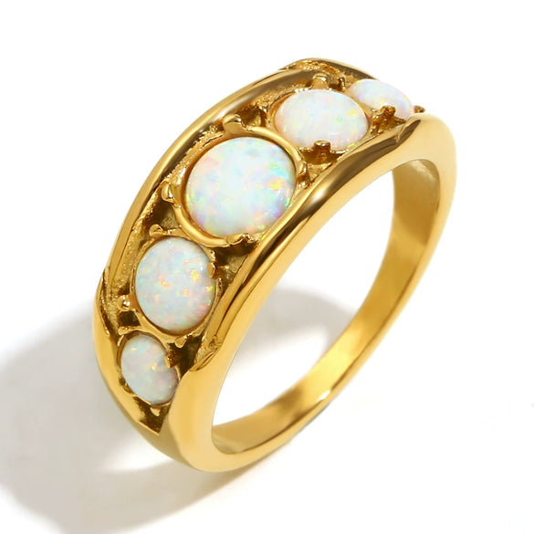Elegant Fashion French Retro Light Luxury Ring Jewelry Stainless Steel 18K Gold Plated Geometric Design