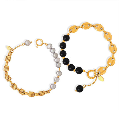 Elegant Fashion Geometric Freshwater Pearl Agate Copper Beaded Plating Bracelets