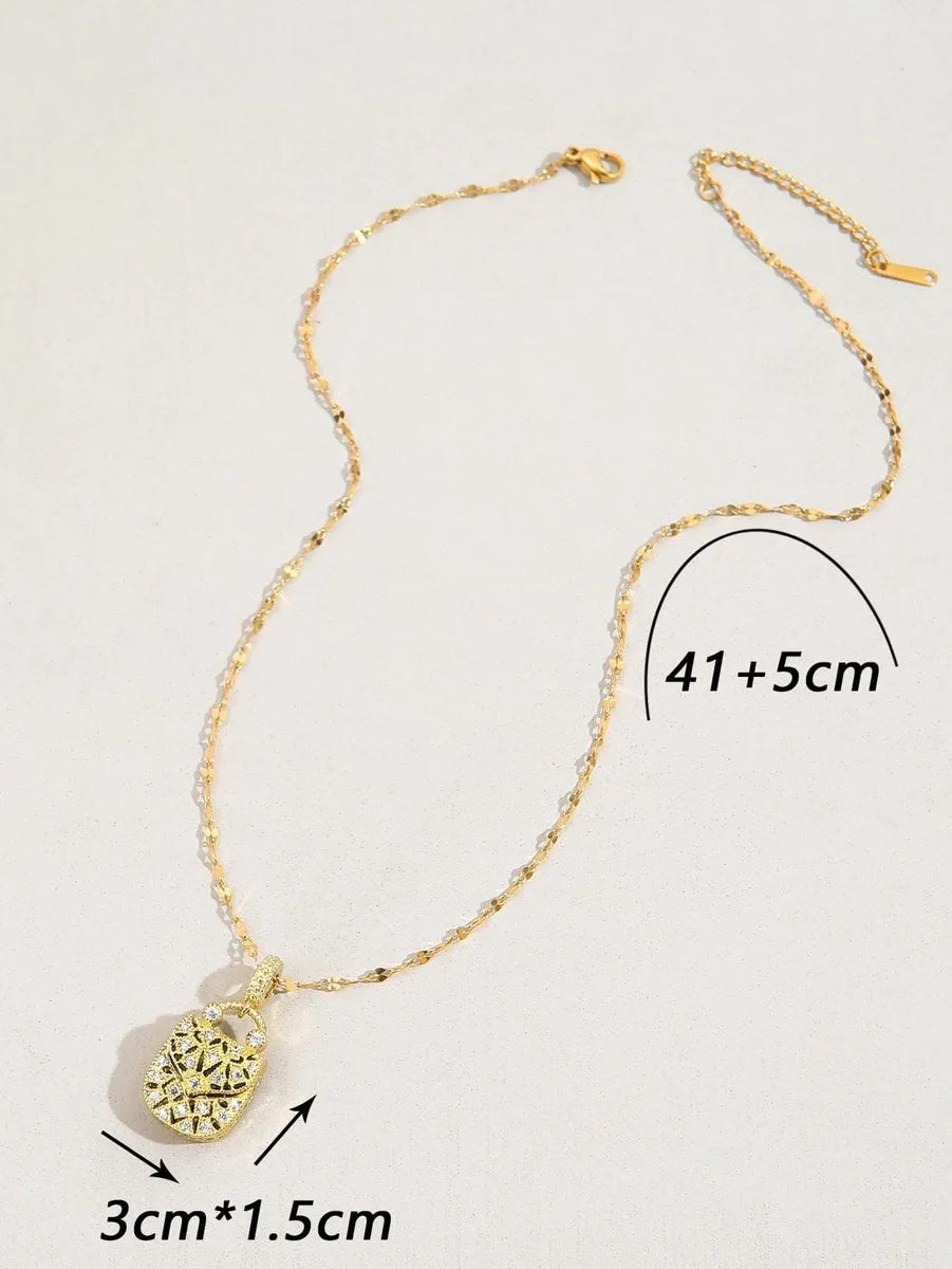 Elegant Fashion Square Copper Plating Inlay Zircon 18k Gold Plated Pendant Necklace