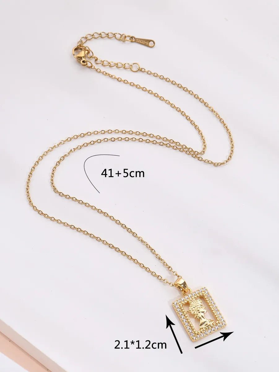 Elegant Fashion Square Copper Plating Inlay Zircon 18k Gold Plated Pendant Necklace