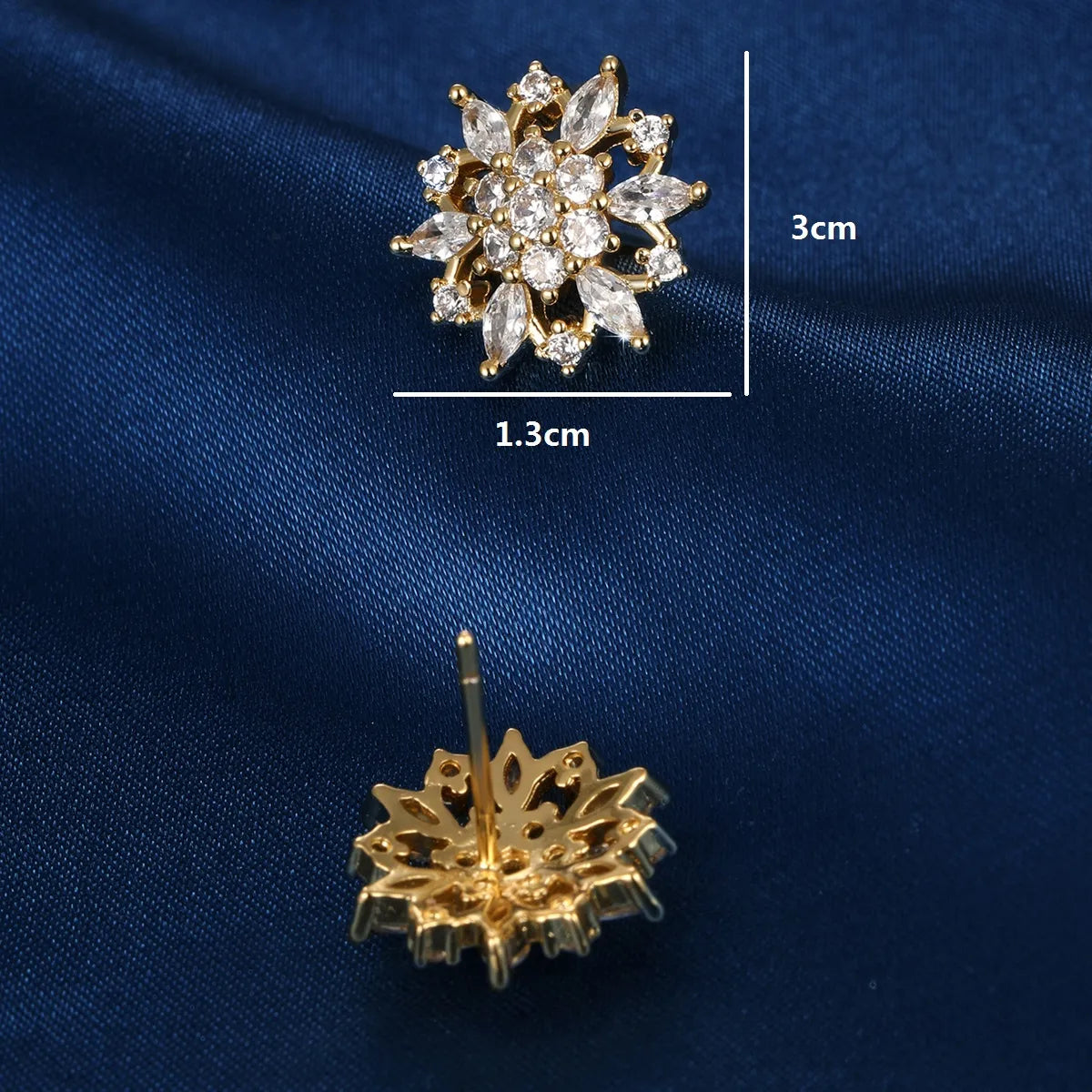 Elegant Fashion Sun Flower Copper Gold Plated Rhinestones Ear Studs 1 Pair