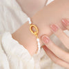Elegant Fashion Titanium Steel And Freshwater Pearl Pendant Necklace And Bracelet Jewelry Suit With Electroplating