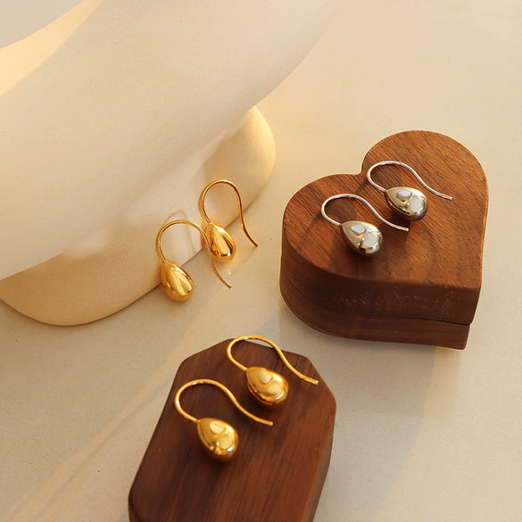 Elegant Fashion Water Drop 316L Stainless Steel Gold Plated Geometric Earrings For Women