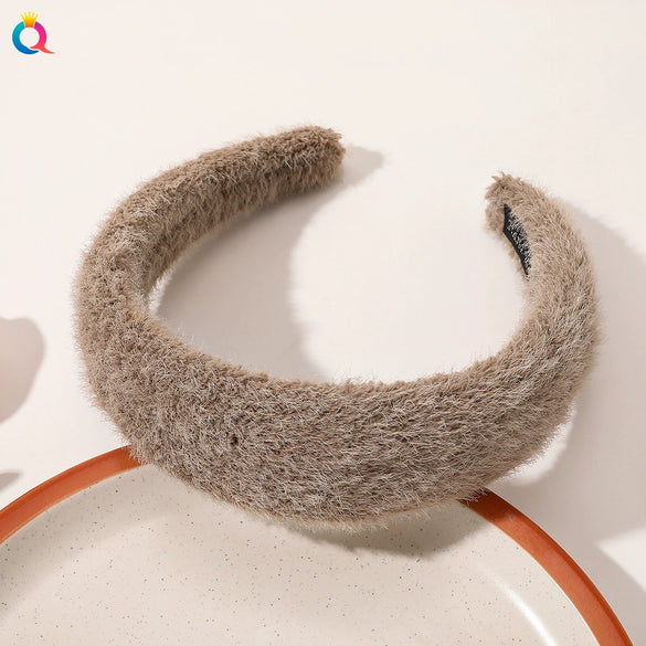 Elegant Faux Mink Plush Headband For Women Handmade Geometric Warm Hair Accessory For Autumn And Winter