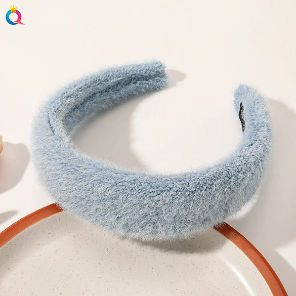 Elegant Faux Mink Plush Headband For Women Handmade Geometric Warm Hair Accessory For Autumn And Winter