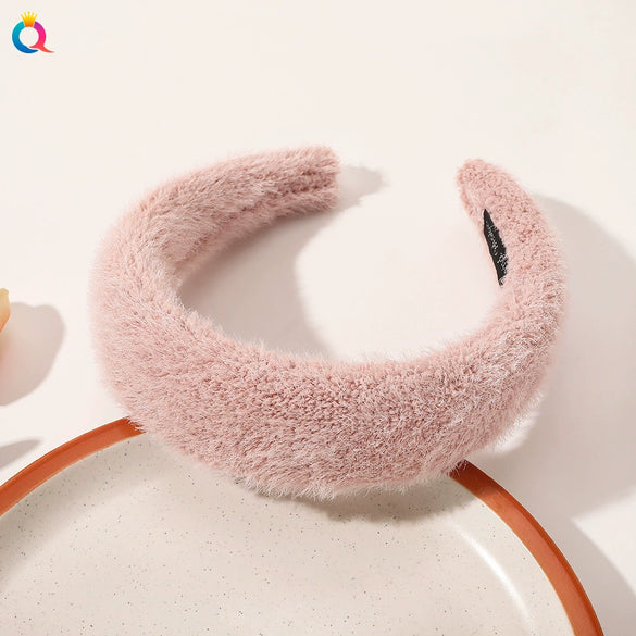 Elegant Faux Mink Plush Headband For Women Handmade Geometric Warm Hair Accessory For Autumn And Winter