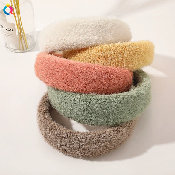 Elegant Faux Mink Plush Headband For Women Handmade Geometric Warm Hair Accessory For Autumn And Winter