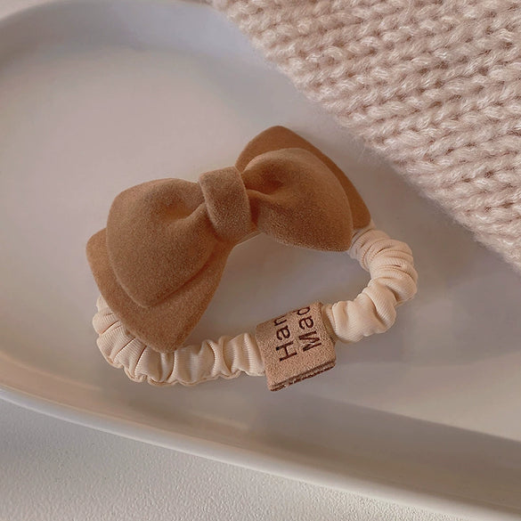 Elegant Flannel Heart Bow Hair Band Handmade Simple Versatile Lotus Root Rope Style Hair Accessory For Women
