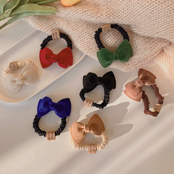 Elegant Flannel Heart Bow Hair Band Handmade Simple Versatile Lotus Root Rope Style Hair Accessory For Women