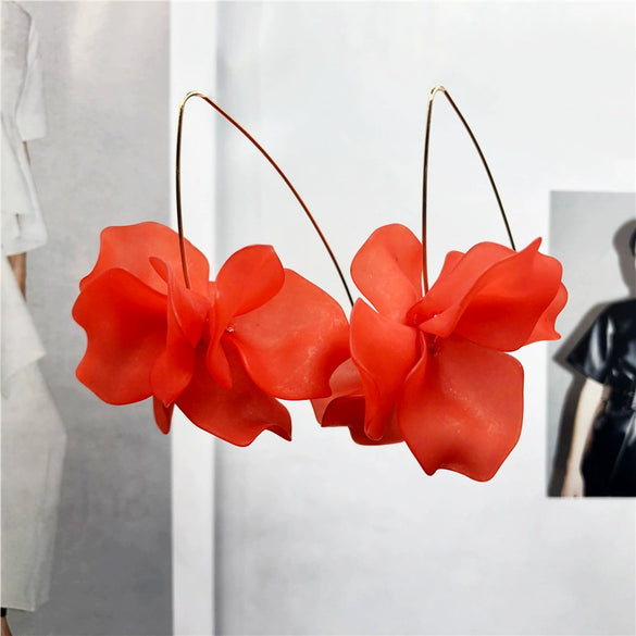 Elegant Floral Acrylic Drop Earrings With Long Hook Design And Exaggerated Botanical Statement Style