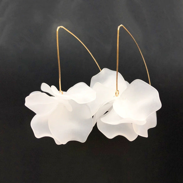 Elegant Floral Acrylic Drop Earrings With Long Hook Design And Exaggerated Botanical Statement Style
