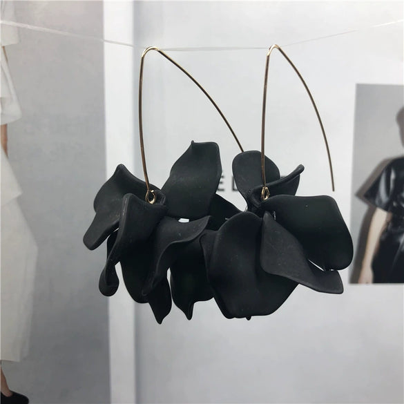 Elegant Floral Acrylic Drop Earrings With Long Hook Design And Exaggerated Botanical Statement Style