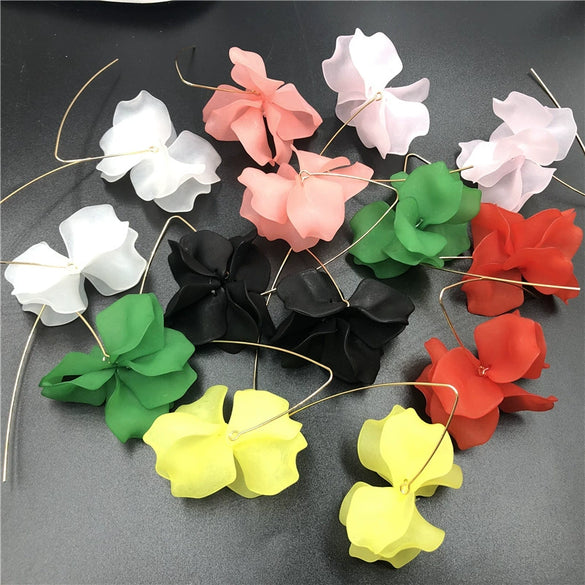 Elegant Floral Acrylic Drop Earrings With Long Hook Design And Exaggerated Botanical Statement Style