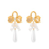 Elegant Floral Pearl Drop Earrings With Real Gold Plating Minimalist Mixedmaterial Jewelry For Women