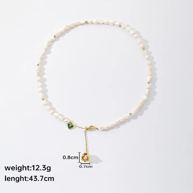 Elegant Flower Butterfly Fish Tail Freshwater Pearl Copper Beaded Zircon 14k Gold Plated Necklace