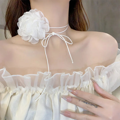 Elegant Flower Cloth Gauze Wax Rope Women's Choker