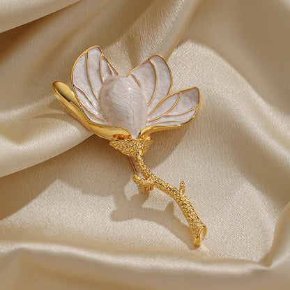 Elegant Flower Copper Plating Inlay Pearl Zircon Women'S Brooches 1 Piece