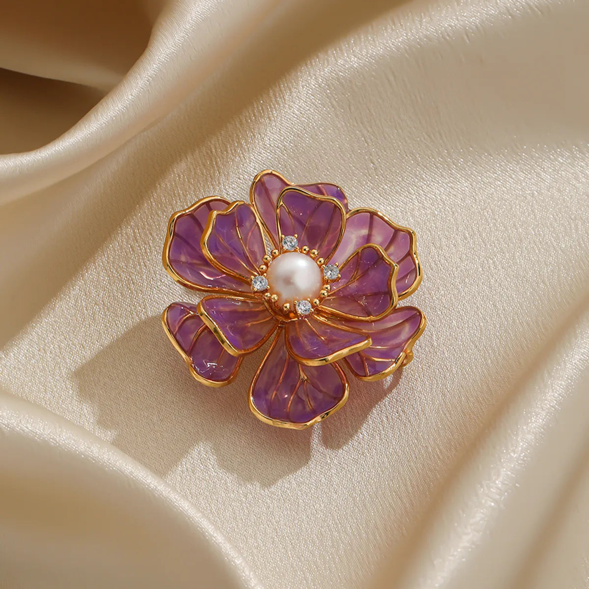 Elegant Flower Copper Plating Inlay Pearl Zircon Women'S Brooches 1 Piece