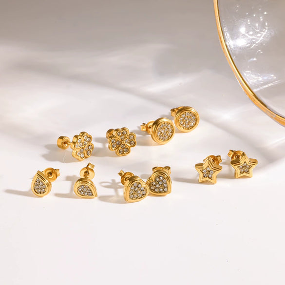 Elegant Flower Earrings For Women With Full Diamond Inlay Titanium Steel And Stainless Steel Needle In Pvd Vacuum Gold Plated Finish