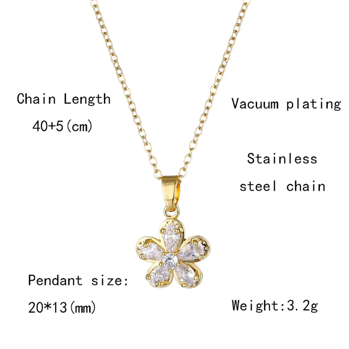 Elegant Flower Stainless Steel Plating Hollow Out Inlay Zircon 18k Gold Plated Pendant Necklace