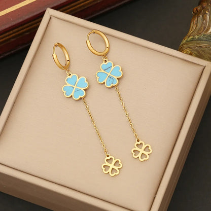 Wholesale Elegant Flower Stainless Steel Plating Inlay Turquoise Bracelets Earrings Necklace