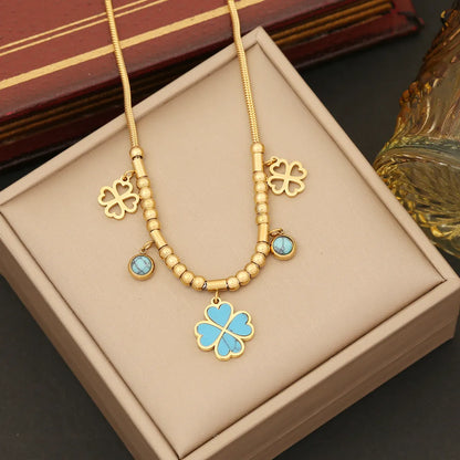 Wholesale Elegant Flower Stainless Steel Plating Inlay Turquoise Bracelets Earrings Necklace