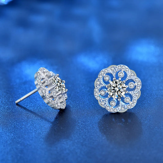 Elegant Flower Sterling Silver Gra Inlay Moissanite Ear Studs