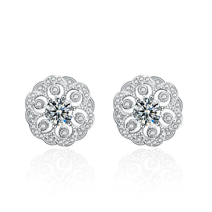 Elegant Flower Sterling Silver Gra Inlay Moissanite Ear Studs