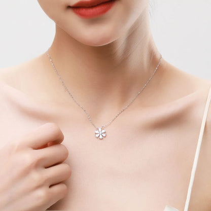 Elegant Flower Sterling Silver Plating Inlay Zircon Rhodium Plated Pendant Necklace