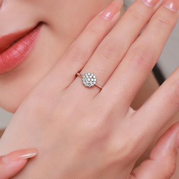 Elegant Flower Sterling Silver Plating Inlay Zircon Rhodium Plated Rings