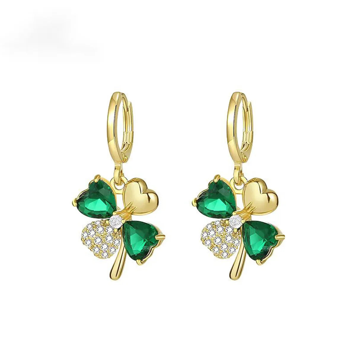 Elegant Four Leaf Clover Alloy Inlay Zircon Women'S Drop Earrings