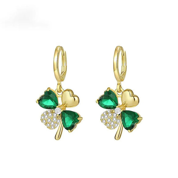 Elegant Four Leaf Clover Alloy Inlay Zircon Women'S Drop Earrings