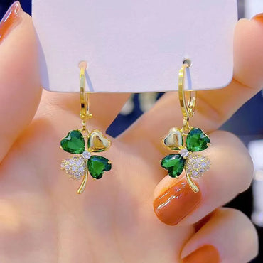 Elegant Four Leaf Clover Alloy Inlay Zircon Women'S Drop Earrings