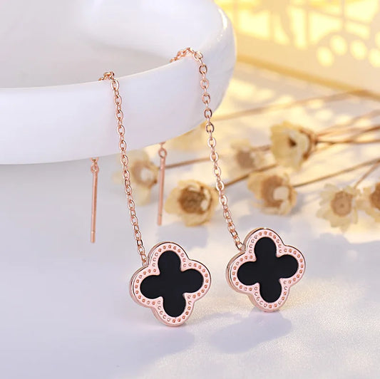 Elegant Four Leaf Clover Copper Gold Plated Earrings 1 Pair