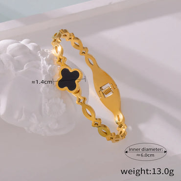 Elegant Four Leaf Clover Titanium Steel Plating Inlay Zircon 18k Gold Plated Bangle