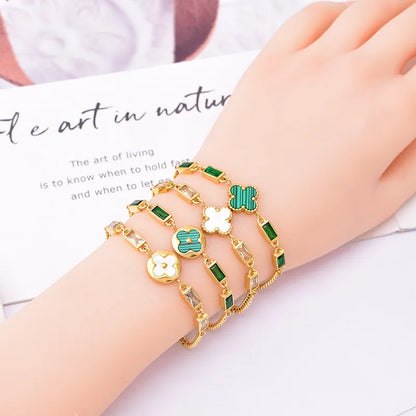 Elegant Four Leaf Clover Titanium Steel Plating Shell Zircon Bracelets