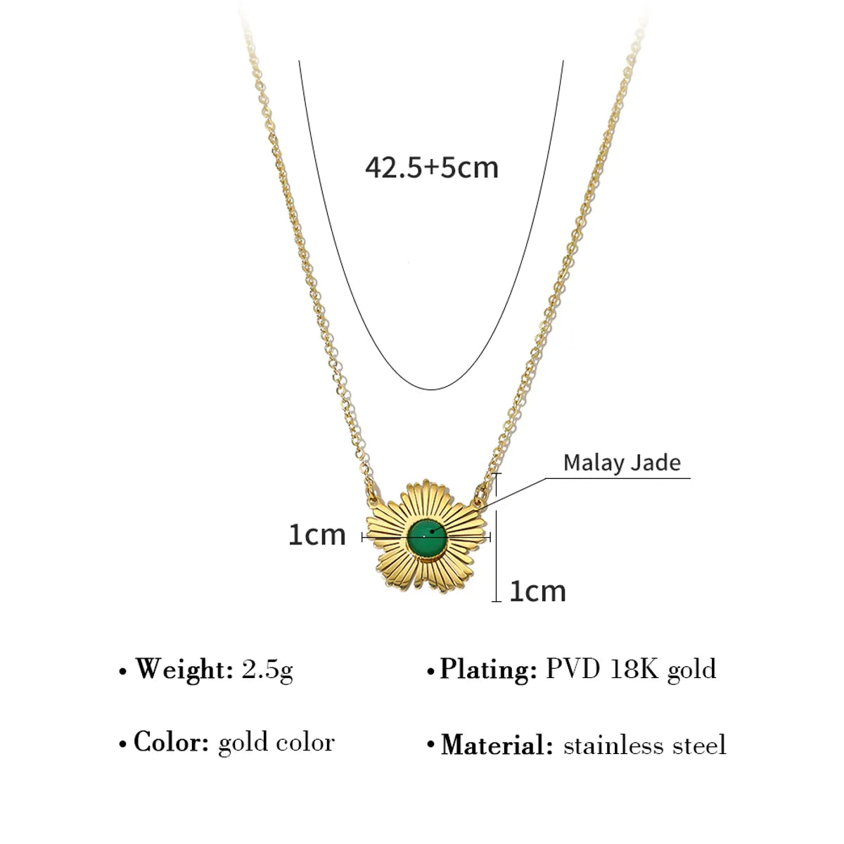 Elegant French Style Commute Flower Petal Stainless Steel Titanium Steel Plating Inlay Natural Stone 18k Gold Plated Pendant Necklace