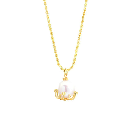 Elegant French Style Irregular Freshwater Pearl Copper 18k Gold Plated Pendant Necklace In Bulk