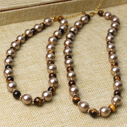 Elegant French Style Round 316L Stainless Steel  Artificial Pearl Natural Stone Wholesale Necklace