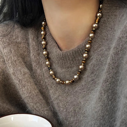 Elegant French Style Round 316L Stainless Steel  Artificial Pearl Natural Stone Wholesale Necklace