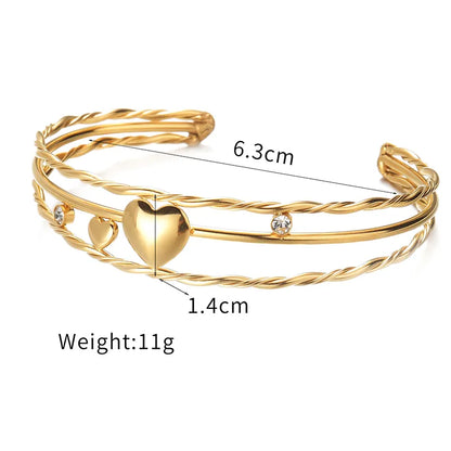 Elegant French Style Simple Style Heart Shape 201 Stainless Steel 304 Stainless Steel 18K Gold Plated Artificial Rhinestones Bangle In Bulk