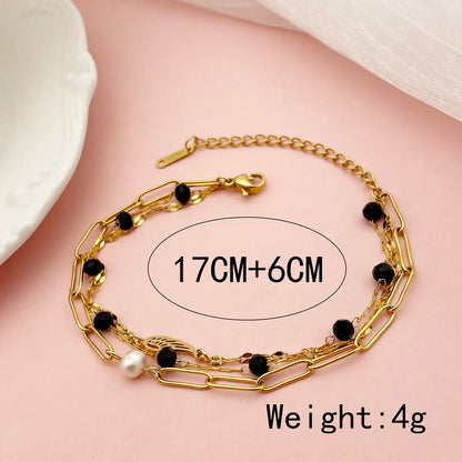 Elegant French Style Wings Stainless Steel Crystal Pearl Plating Gold Plated Bracelets