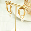 Elegant Freshwater Pearl Double Stud Chain Earrings For Women In Electroplated Titanium Steel Geometric All Match Style