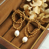 Elegant Freshwater Pearl Double Stud Chain Earrings For Women In Electroplated Titanium Steel Geometric All Match Style