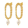 Elegant Freshwater Pearl Double Stud Chain Earrings For Women In Electroplated Titanium Steel Geometric All Match Style