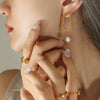 Elegant Freshwater Pearl Double Stud Chain Earrings For Women In Electroplated Titanium Steel Geometric All Match Style