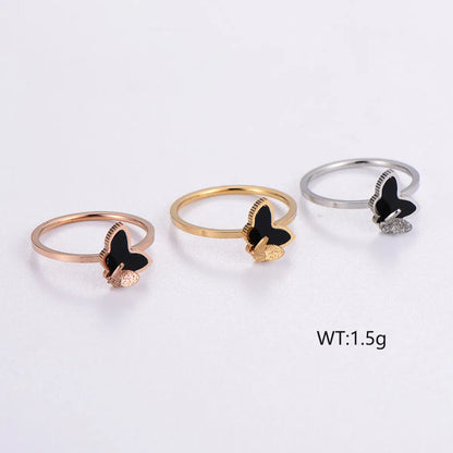 Elegant Funny Butterfly Stainless Steel Plating 18k Gold Plated Rose Gold Plated Rings